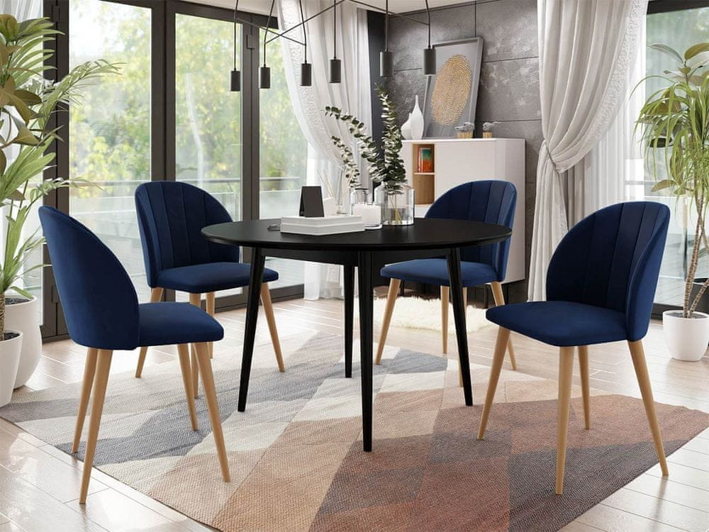 Veneti Jedálenský stôl 100 cm so 4 stoličkami NOWEN 1 - čierny / prírodné drevo / modrý